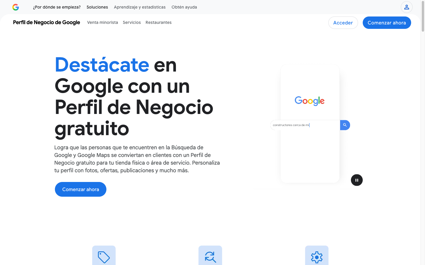 Página principal del Perfil de Negocio de Google en business.google.com