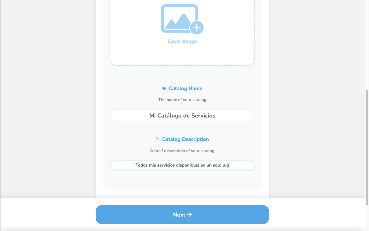 Puny.bz catalog editor with catalog name and description already filled in