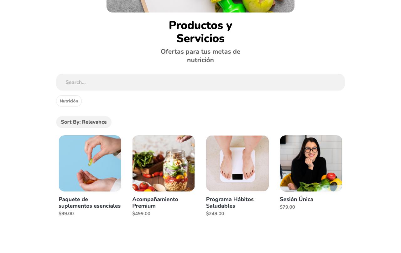 Puny.bz digital catalog as seen by the client: products with image, name, and price in a clean grid