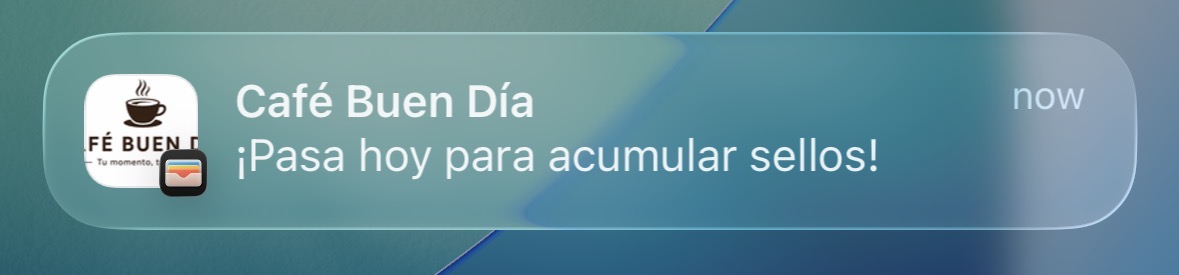 Notificación push enviada directo al teléfono del cliente desde su pase de lealtad