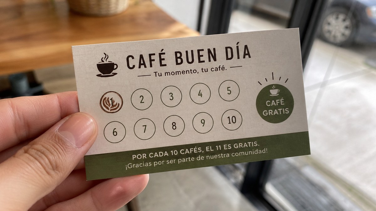 Tarjeta de sellos de papel de un café, el tipo de tarjeta que se pierde antes de llegar al café gratis